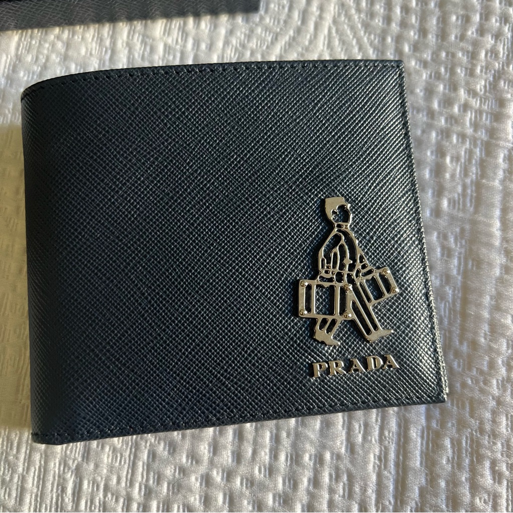 Prada Saffiano Voyage Bi-Fold Wallet Dark Navy
